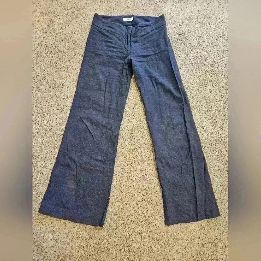 Farhi by Nicole Farhi Linen Blend Blue/Navy Trouser, Size 2